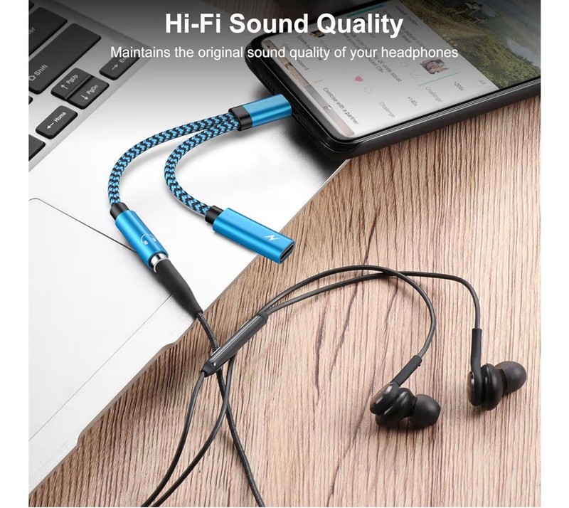 USB-C headphone adapter w/60W PD fast charging 2 in 1 type C to 3.5mm audio gallery