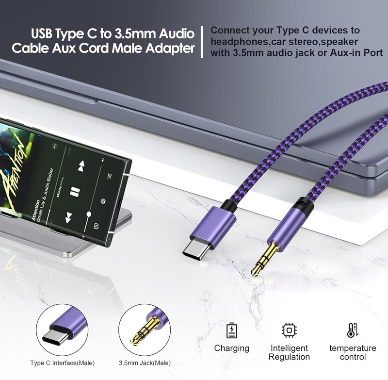 Iphone 16 17 Aux Cord for Car USB C to 3.5Mm Headphone Jack Adapter 3FT Car Ster gallery