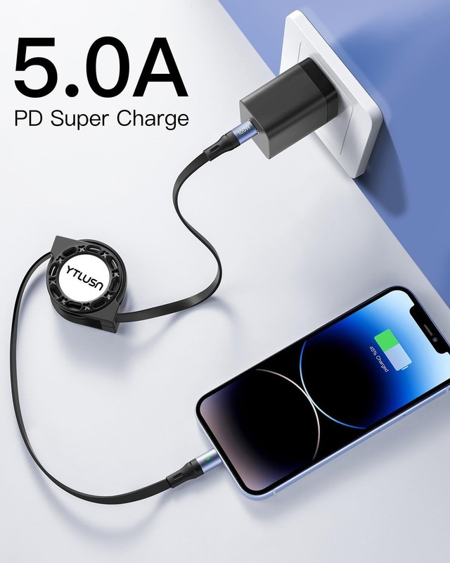 Retractable USB C Cable 100W, [2Pack 4Ft] LED C to C 1.2 metri, Black gallery
