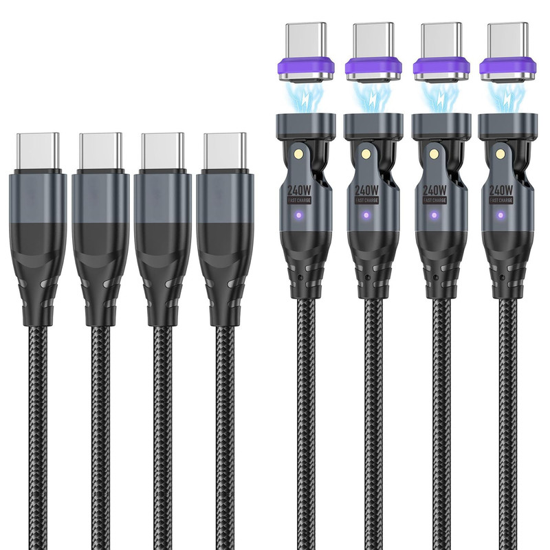 USB C Magnetic Charging Cable 240W (4 Pack,1Ft+3Ft+3Ft+6Ft), 16Pin Type C to Typ