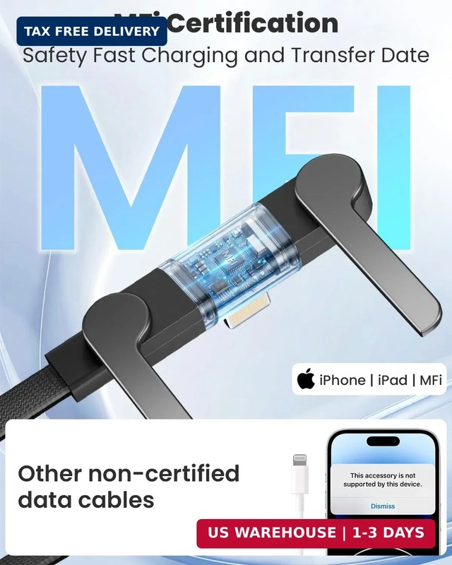 USB C to Lightning Cable with Built-in Phone Stand, MFi Certified 30W PD Fast Si gallery