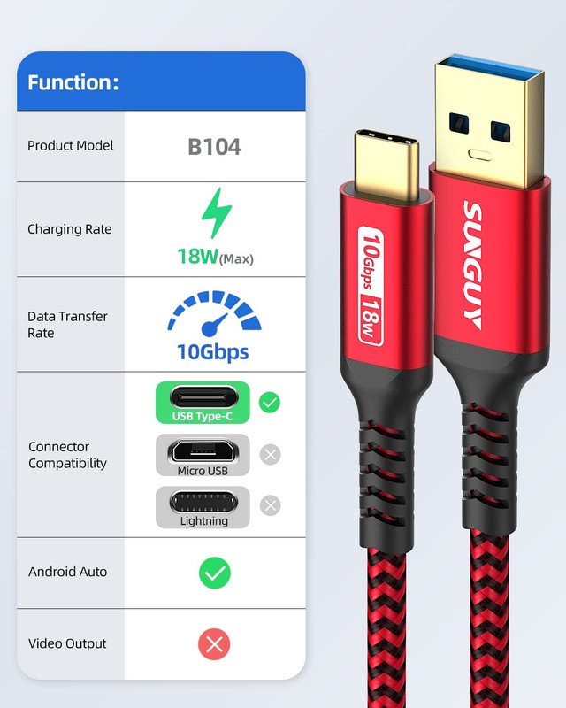 1.5ft 10Gbps Android Auto USB C Cable 3A 3.1 Gen 2 Type C Fast Charging Cord gallery
