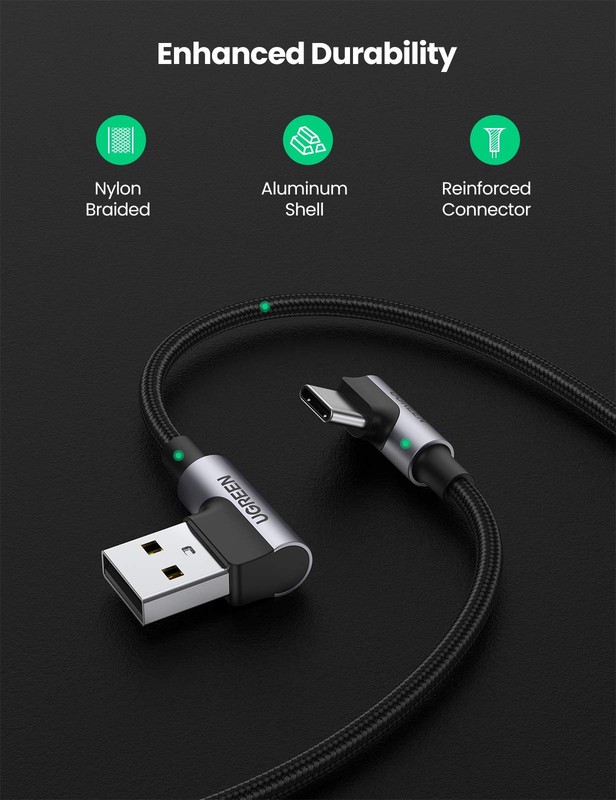 USB C Cable 90 Degree Right Angle Fast Charging Cord 1.6FT For iPhone Samsung Pi gallery