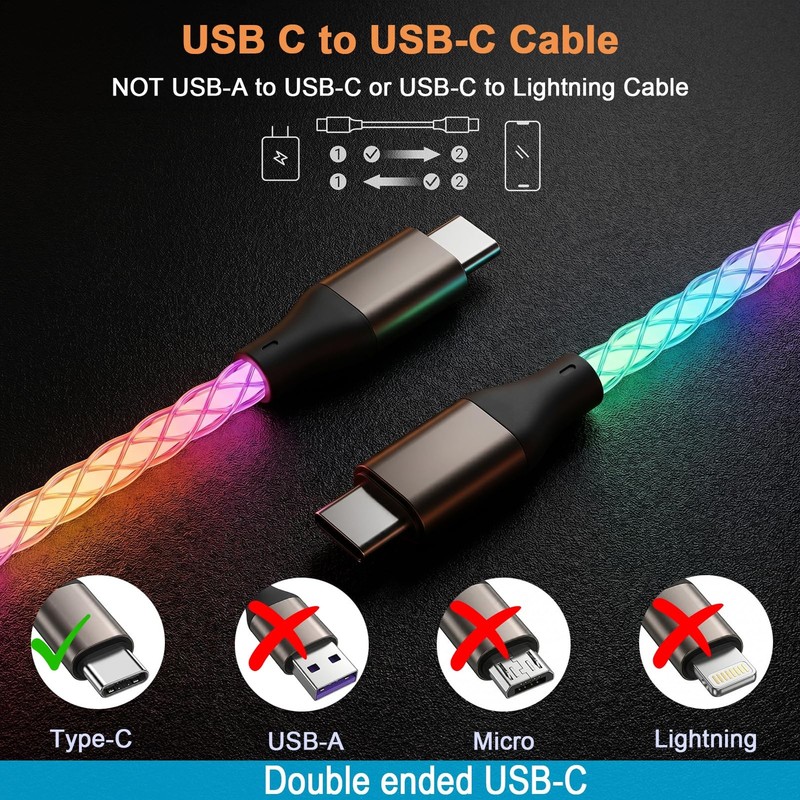 USB to USB Cable Light up to Cable Fast Charging USBC to USBC Cable 60W Braid... gallery
