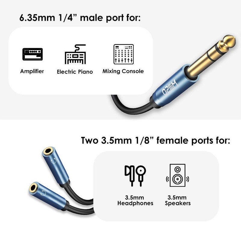24K Gold-Plated High-Speed 1/4 to Dual 3.5mm Adapter - 12-Inch Sapphire Cable gallery