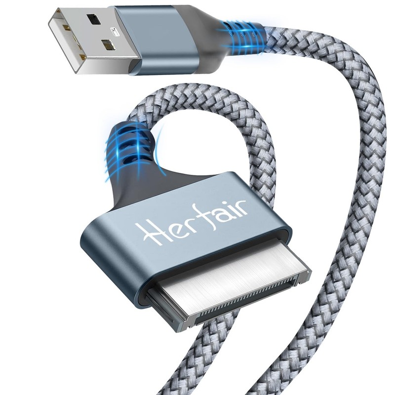 6FT 2.4A Fast Charging 30-Pin USB Cable for Older Apple Devices – Silver Nylon