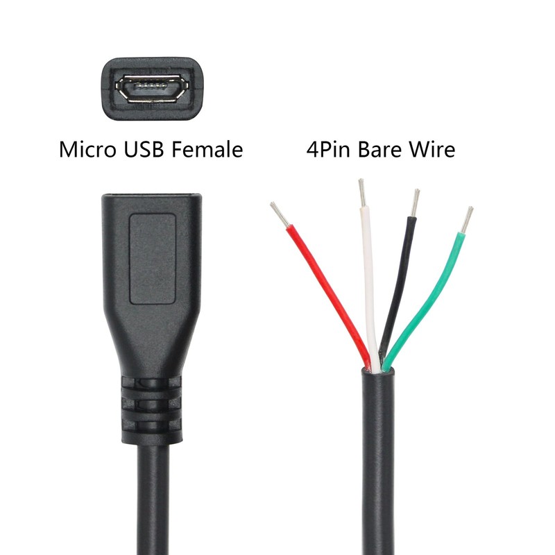 4 PCS Micro USB Female 4 Pin Bare Wire Pigtail Cable 11 Inch 24AWG 5V 2A gallery