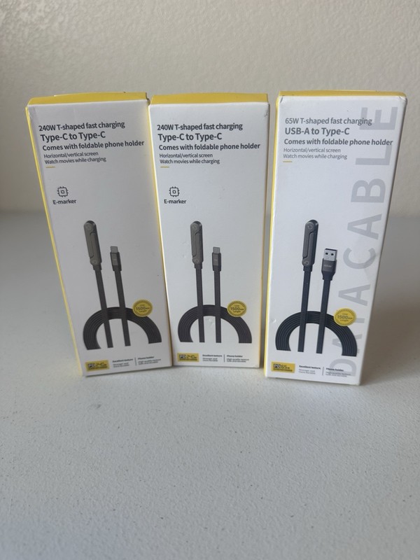 Lot of 3 Fast Charge Cables Phone Holder Stand (2) Type C to C (1) A to C New