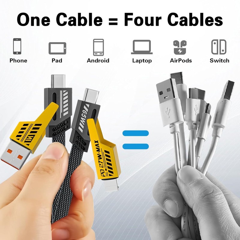 65W 4 in 1 Multi Charging Cable Flat Braided USBC Charge Cord LOT Data Transfer gallery