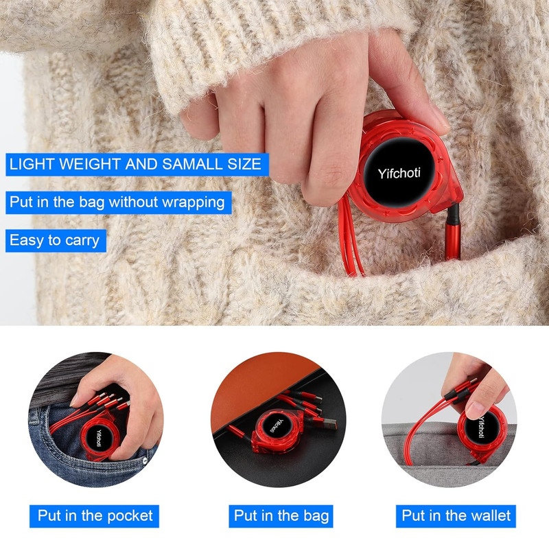 3 Pack 3 in 1 Multi USB Retractable Fast Charger Cable,Multiple Charging Cord Ad gallery