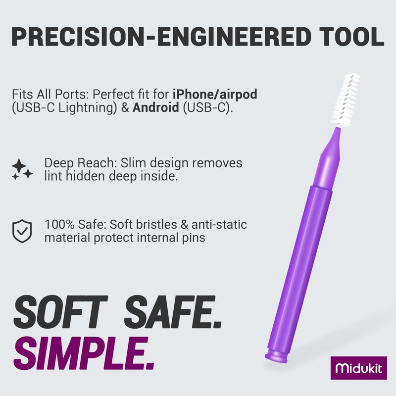 Cleaning Kit for Cell Phone and Headphone Charging Port, USB C, Purple gallery