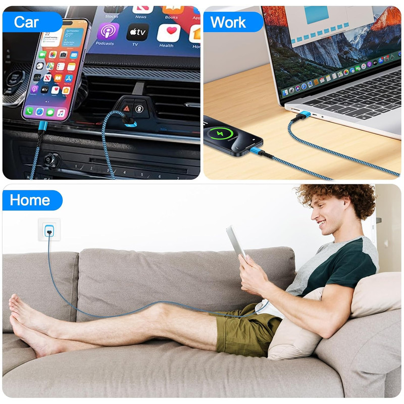 2-Pack 3FT USB-C Fast Charging Cable Cord CarPlay iPhone 17 16 15 Galaxy S26 S25 gallery