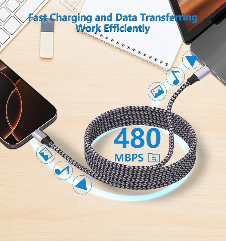 60W For iPhone 17 16 Samsung USB-C to USB-C Cable Fast Charger PD Nylon Cord Lot gallery