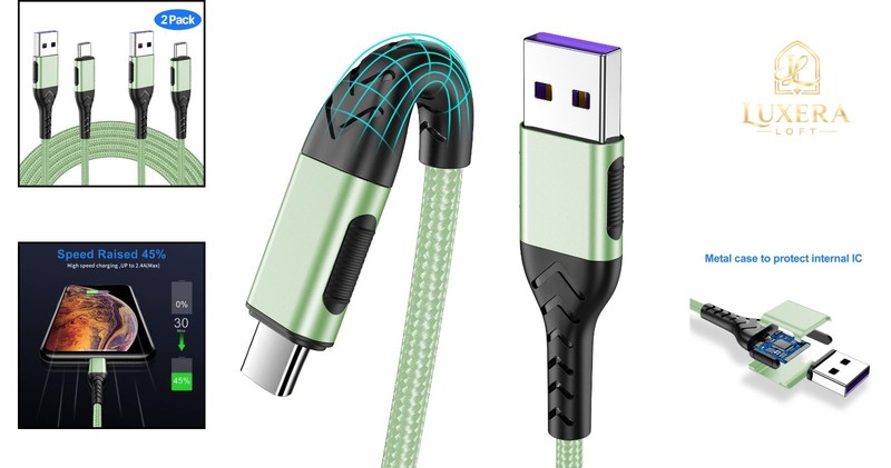 2 Pack 10ft USB C Cable Fast Charging Braided for Phone, Tablet, Laptop, Green gallery