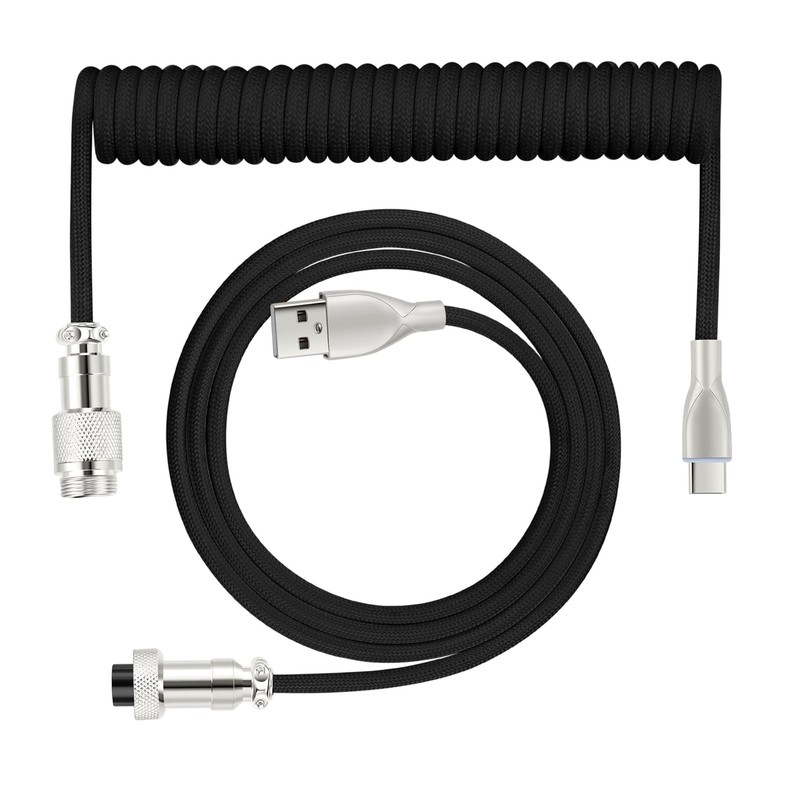 Coiled Mechanical Keyboard Cable, USB -to USB-A Keyboard Wire, Black Braided ... gallery