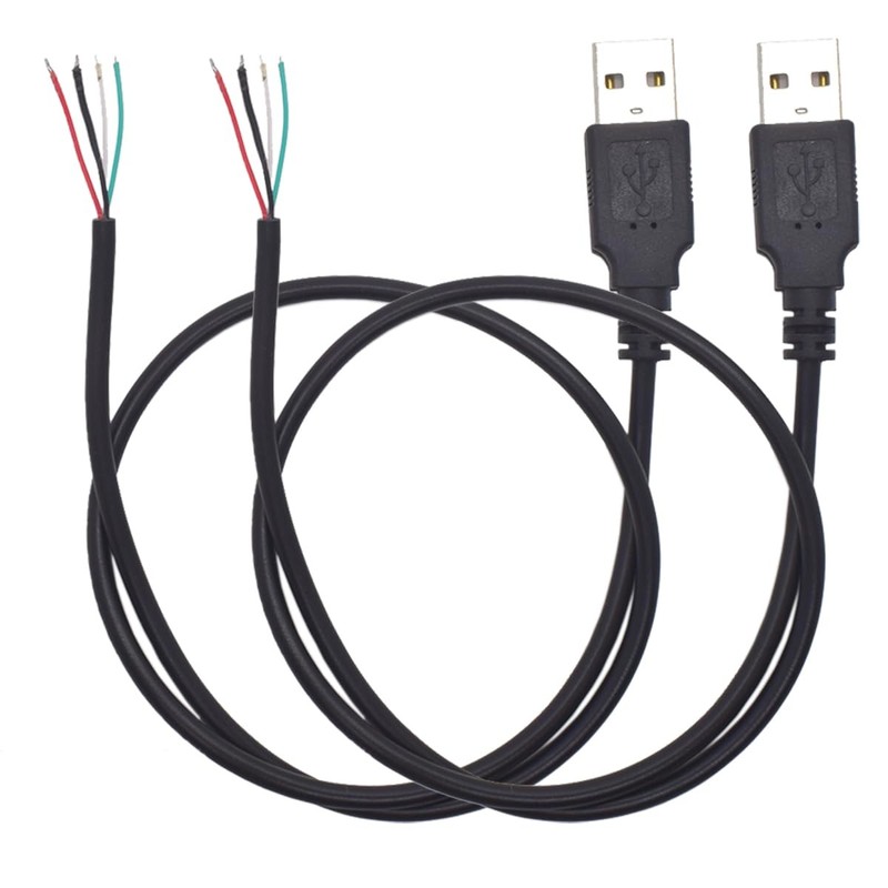 2Pcs Short USB 2.0 Pigtail 4 Wire – 0.5M/1.6FT 5V/1A USB A Male 4 Pin Bare Wi…