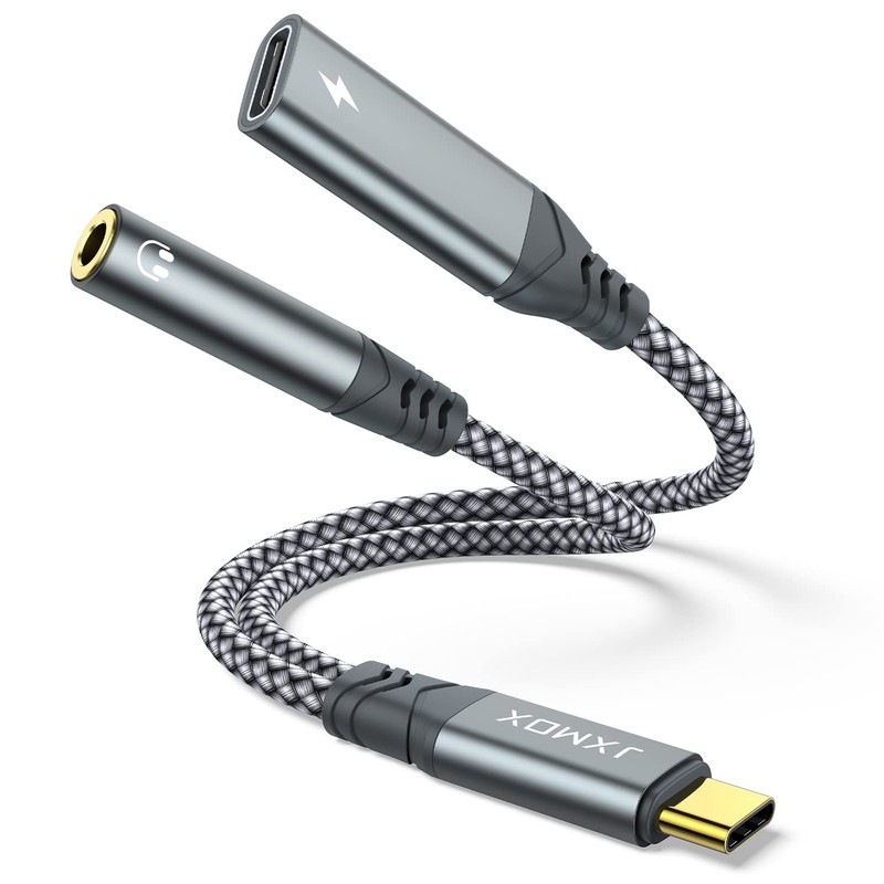 USB C to 3.5mm Headphone and Charger Adapter, 2-in-1 USB Type C to Aux Jack Dong