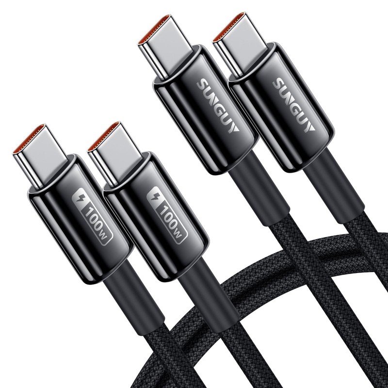 SUNGUY 100W USB C to C Cable [2-Pack 3.3FT] Zinc Alloy 5A 3.3FT, Black