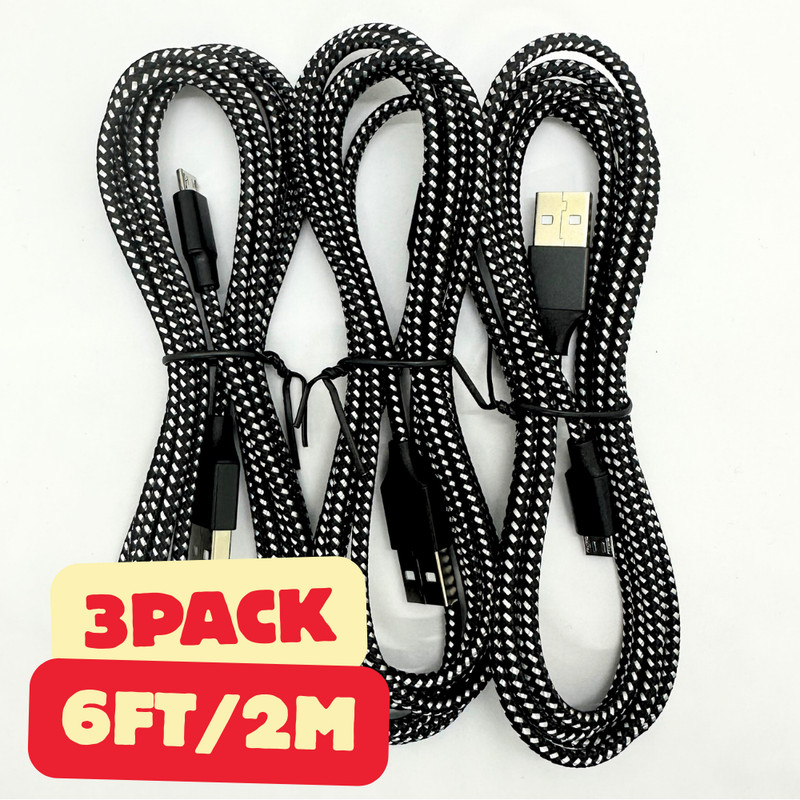 3Pack 6FT Micro USB to USB A Cable Android Charger Braided For Samsung Google LG