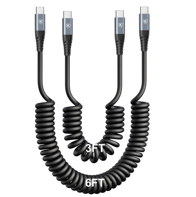 USB C to USB C Cable [3FT+6FT], 2Pack Coiled USB C Charger Cable for Car, Typ…
