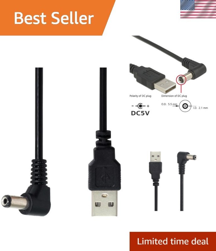 Right Angled 90° USB 2.0 Type A Male to DC 5.5×2.1mm Connector Cable 100cm