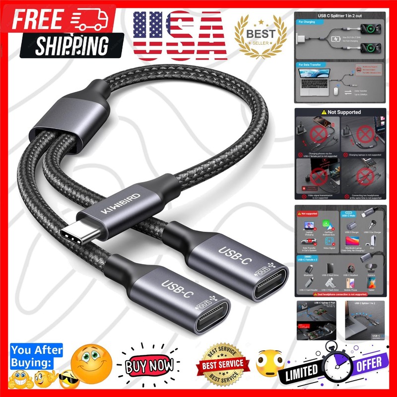 USB C Splitter 1 in 2 Out Charging, Type C Splitter 1 in 2 Out, USBC Power Ca…