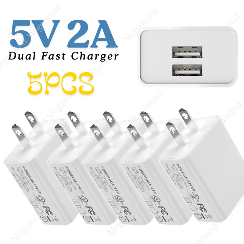 5x USB Charger Wall Plug Charger Dual Block Adapter Cube For iPhone 14 13 12 11