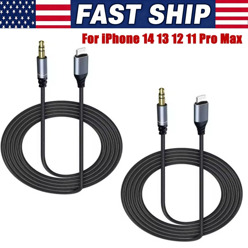 8 Pin to 3.5mm AUX Audio Car Adapter Cord For iPhone 14 13 12 11 Pro Max 8 X Lot