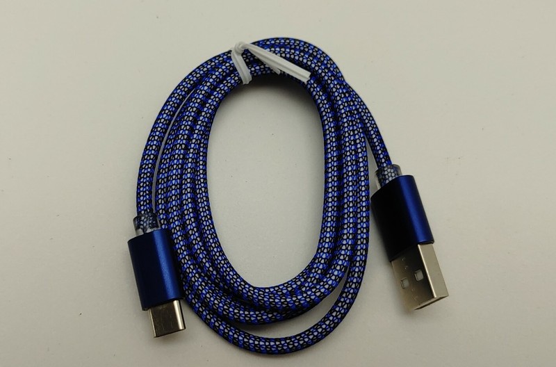 USB-USB C 39" Cloth Wrapped 2.1 Amp A Charging Data Cable Blue Aluminum Ends gallery