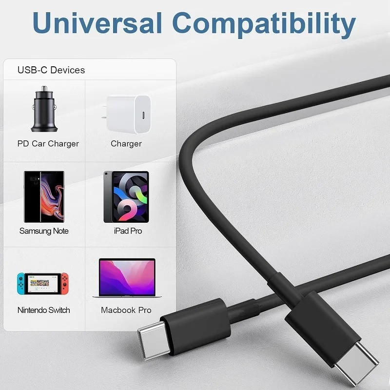 USB C to USB C Cable PD 60W Fast Charging Data Sync Cord For iPhone Samsung gallery