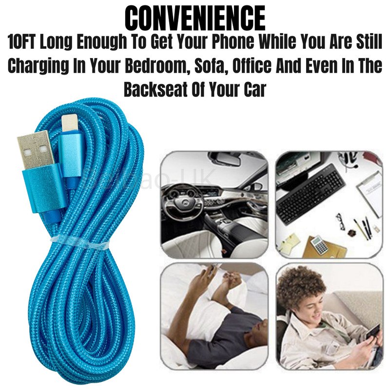 3 Pack 10Ft Fast USB Charger Charging Cable Cord Braided For Apple iPhone iPad gallery