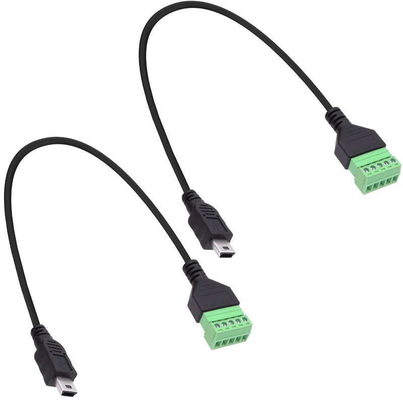 2 PCS Mini USB Screw Terminal Block Connector Cable Male To 5Pin 30cm Cord
