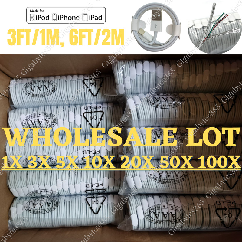 Wholesale Bulk USB Charger Cable Lot 3Ft 6Ft For iPhone 14 13 12 11 Pro XR 8 7 6
