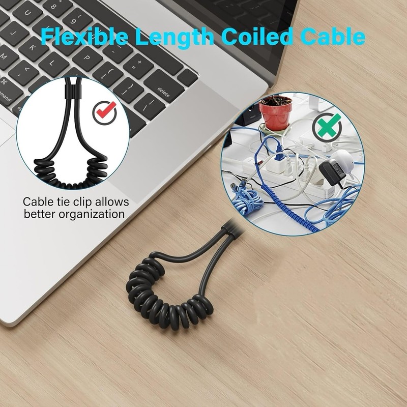 Retractable Coiled USB A to Type C Car Cable - 2FT for iPhone & Android Devices gallery