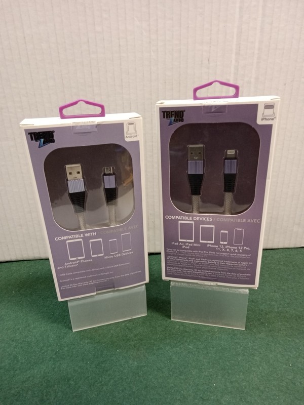 Trend Zone 10′ Apple Device Cable + 10′ USB-A to USB-C Cable 2X Lot NEW