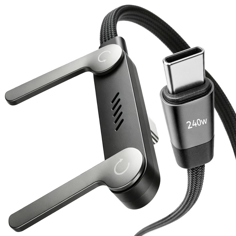 USB C to USB C Cable 240W Fast Charging with Built-in Phone Stand (5FT, Black, 9