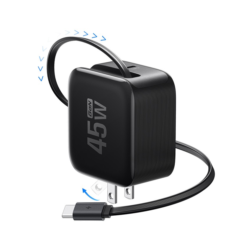 EcoFlow 3-in-1 45W USB C Charger with Retractable Cable 2-Port Fast Charger