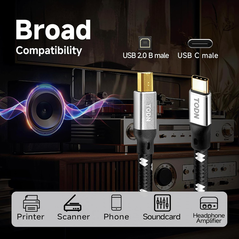 USB-B to USB-C Cable with Upgraded OFC Core, Audiophile Printer Cable to USB C f gallery