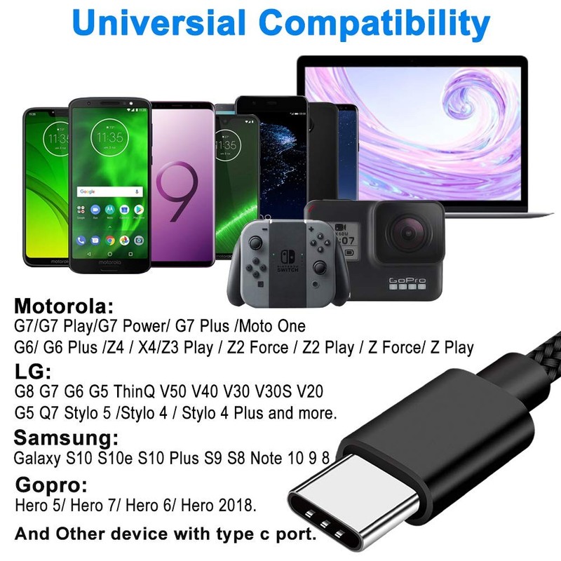 Short USB C Cable 1.5FT 3 Pack Type C Charger Braided 1.5 feet, Black gallery