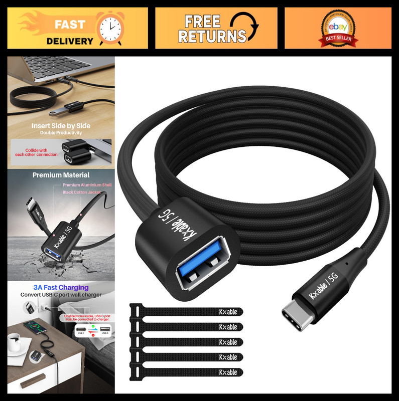 12FT USB C to USB A Female OTG Cable, 5Gbps Data Transfer, Compatible with MacBo