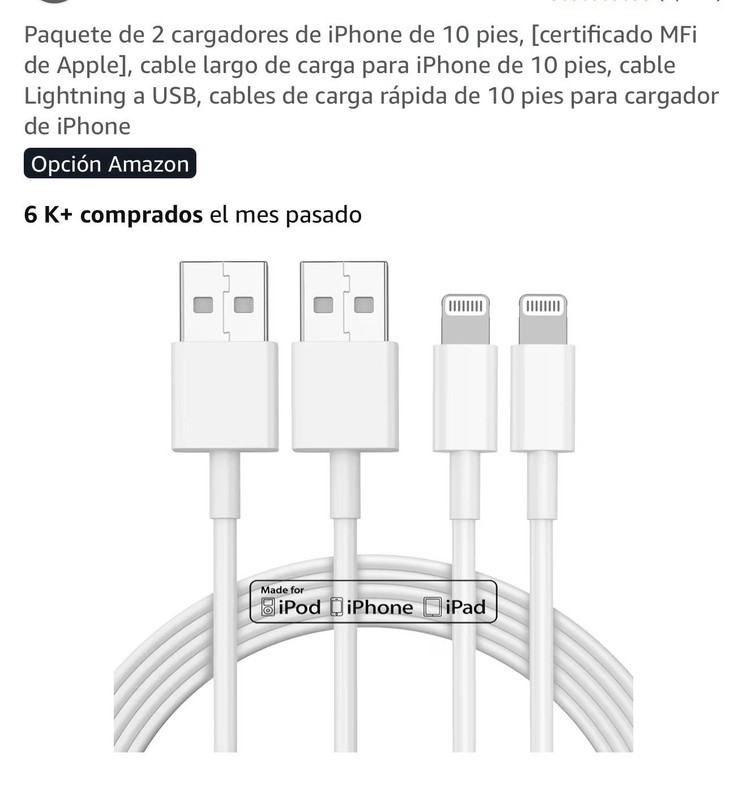 Apple MFi Lightning to USB Fast Charging Cable 10ft White 2-Pack for iPhone/iPa…
