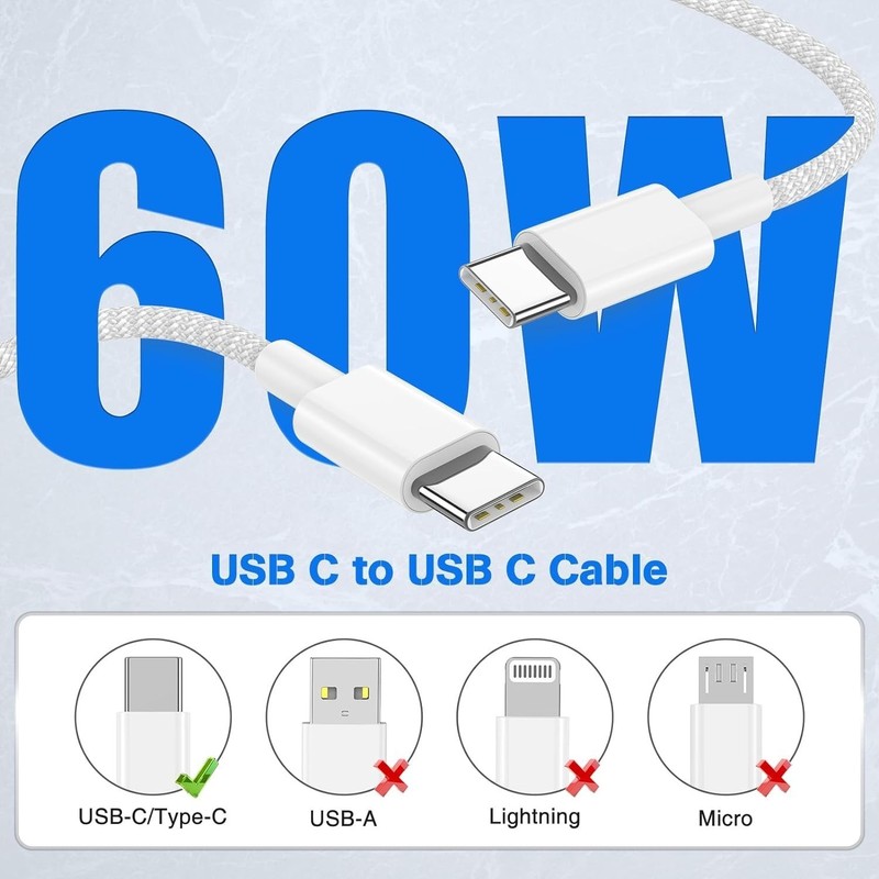 New USB C to C 60W Fast Charging Type-C Cable for Samsung S24 S25 Ultra Google gallery