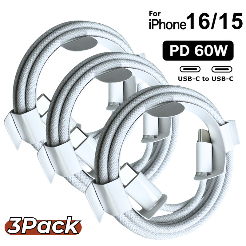 3PCS For iPhone 15 Pro 16e USB C To USB C Fast Charger Braided Cable PD 60W Cord