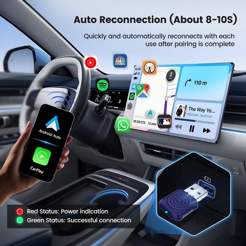 2-in-1 Mini Ultra Wireless CarPlay Adapter & Android Auto - for iOS 10+/Andro... gallery