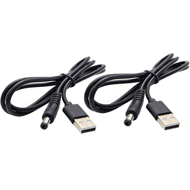 2 PCS USB A Male To DC 5.5mm x 2.5mm Power Cable 3FT 22AWG 5V 3A DC5525