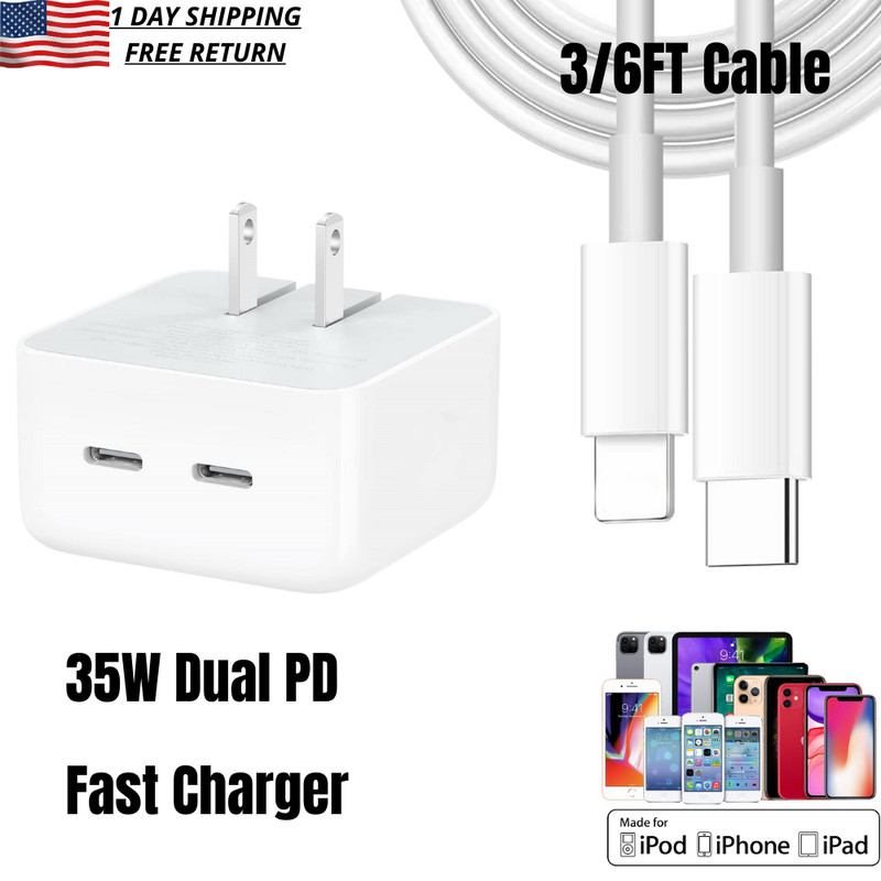 35W Fast Charger USB-C Power Adapter Cable For iPad iPhone 14 13 12 11 Pro Max
