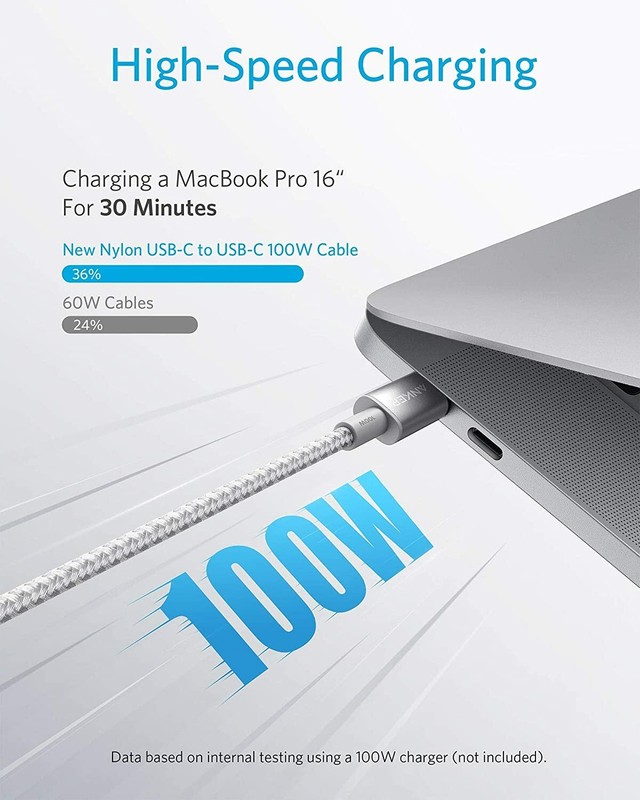 Anker Nylon USB C Cable 100W 10ft Fast Charge Date Sync for MAC/Galaxy S20/Pixel gallery