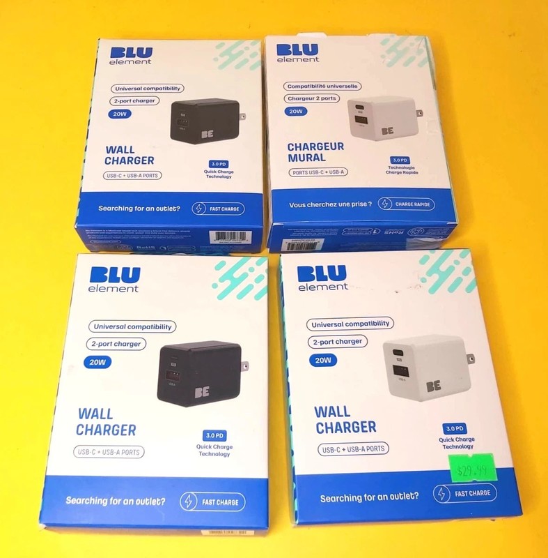 🔥STORE RETURNS🔥 LOT OF 4x WHITE & BLACK BLU ELEMENT WALL CHARGER USB-A USB-C