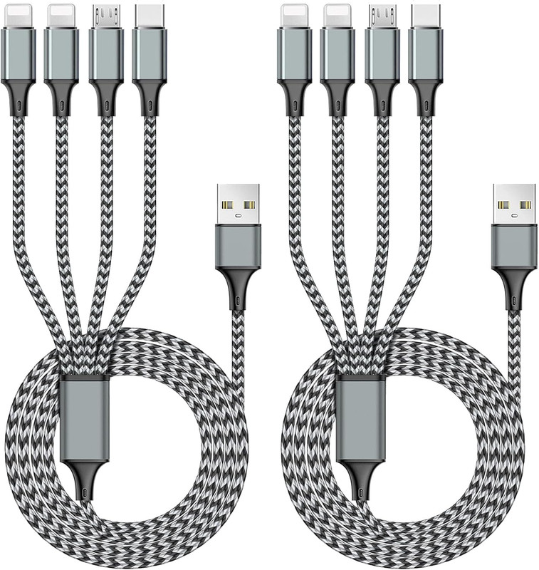 2× 6FT 4-in-1 Multi Charging Cable USB Fast Charger Cord for Phone & Tablet
