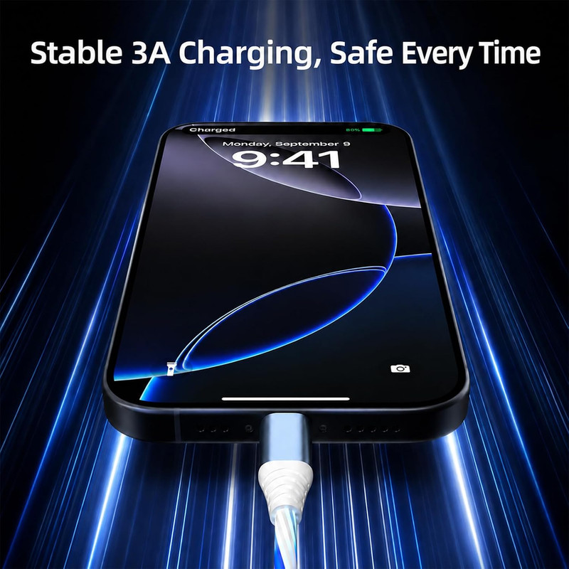 USB C Flowing LED Charging Cable, Light up Charger Cord for Iphone 17/16/15, Sam gallery